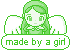 lime green girl with wings holding a sign saying made by a girl