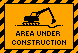 Yellow and black sign with text saying under construction